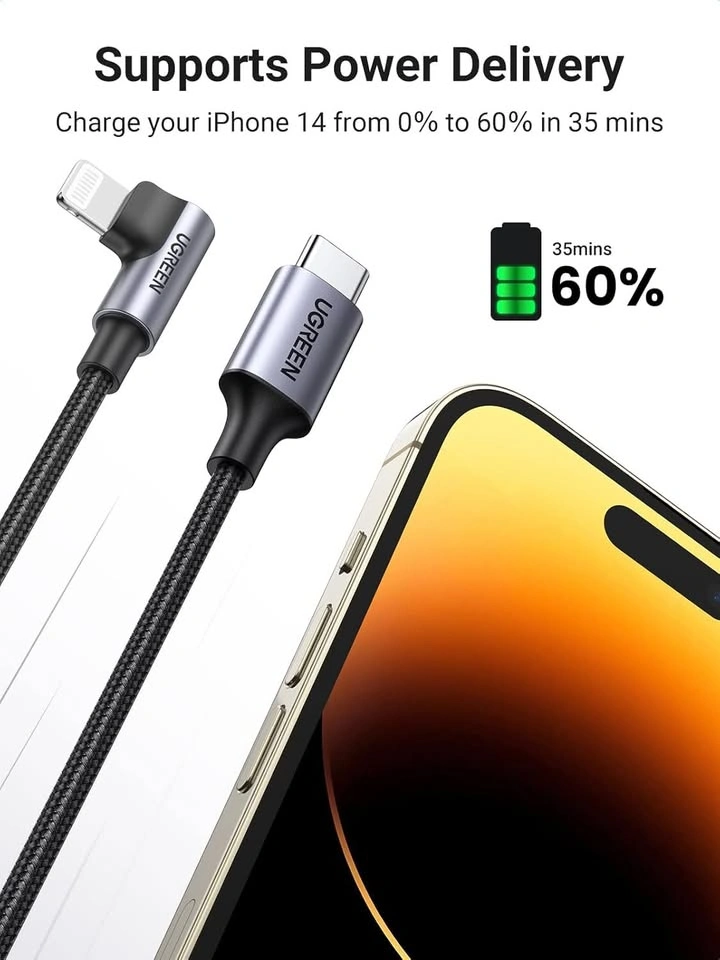 UGREEN USB C to Lightning Cable Right Angle 90 Degree Braided MF - photo 3