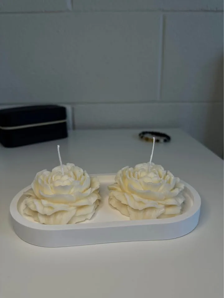 Peony Flower Candle Set with Tray image indicator(3)