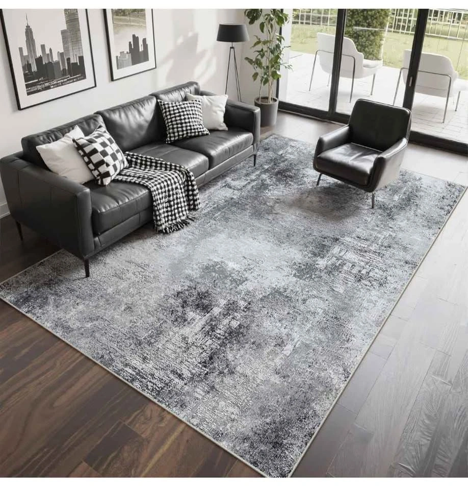 6x9 ft Grey Modern Abstract Washable Area Rug - photo 3