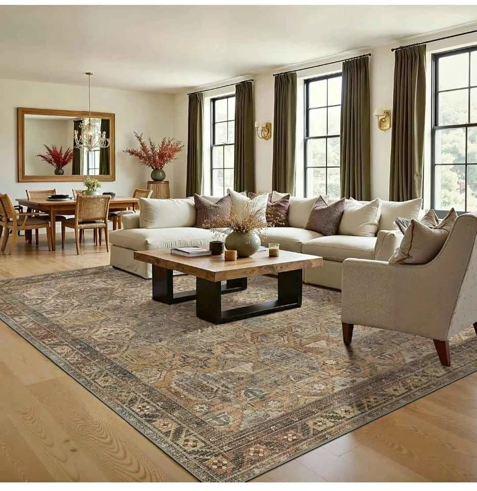 Brand NEW 9x12 Washable Rug – Vintage Reddish-Brown Distressed N