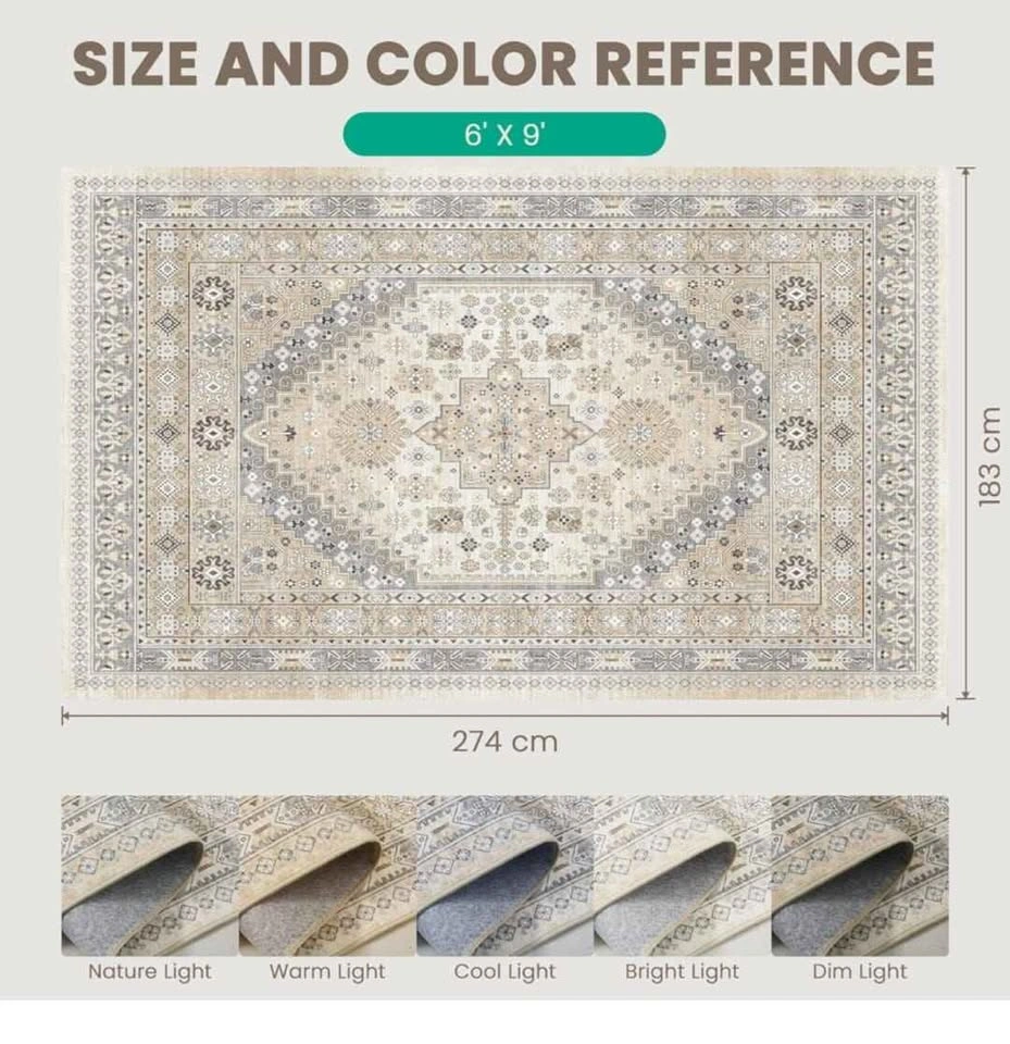 6x9 Area Rug - Soft, Washable, Non-Slip Vintage Style - photo 4