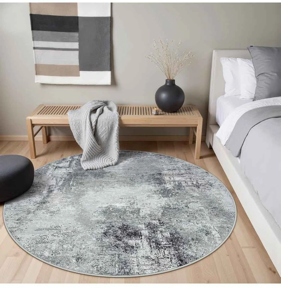 8ft Round Washable Area Rug - Grey Modern Abstract - photo 2