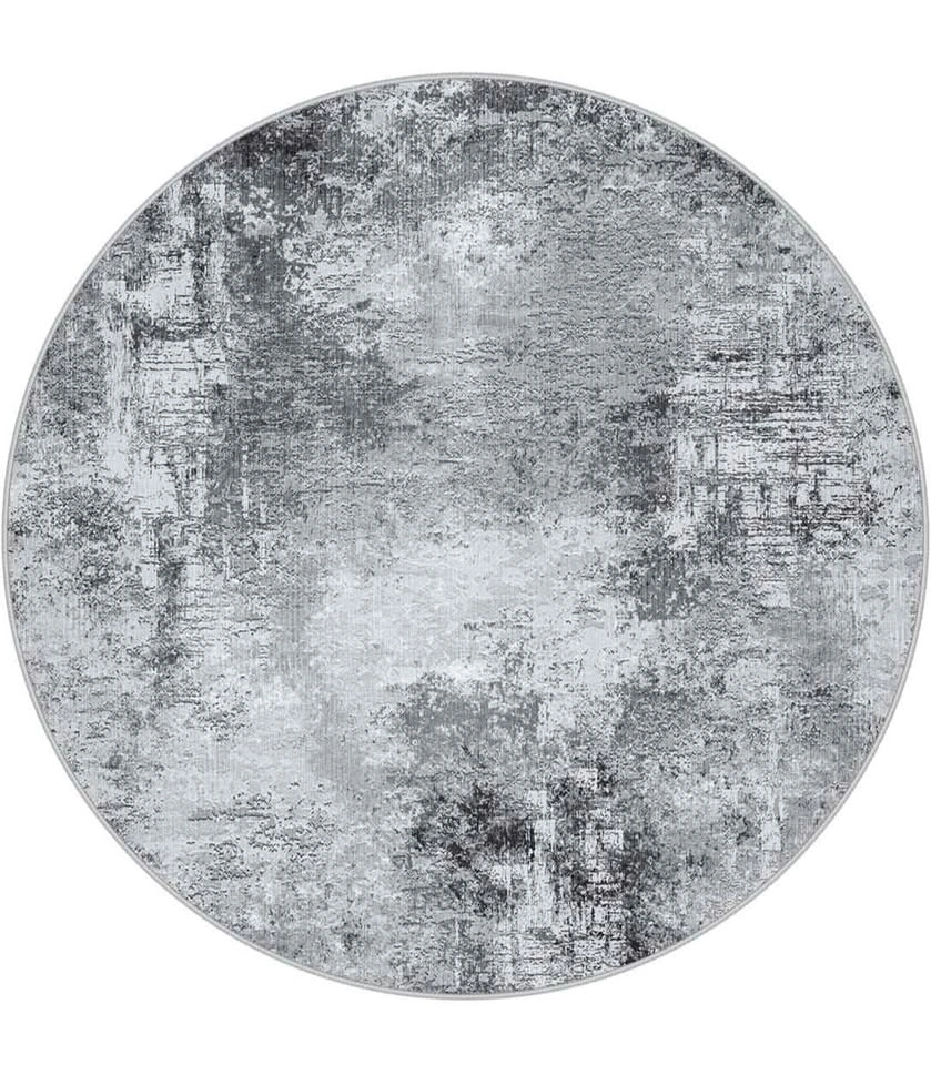8ft Round Washable Area Rug - Grey Modern Abstract - photo 3