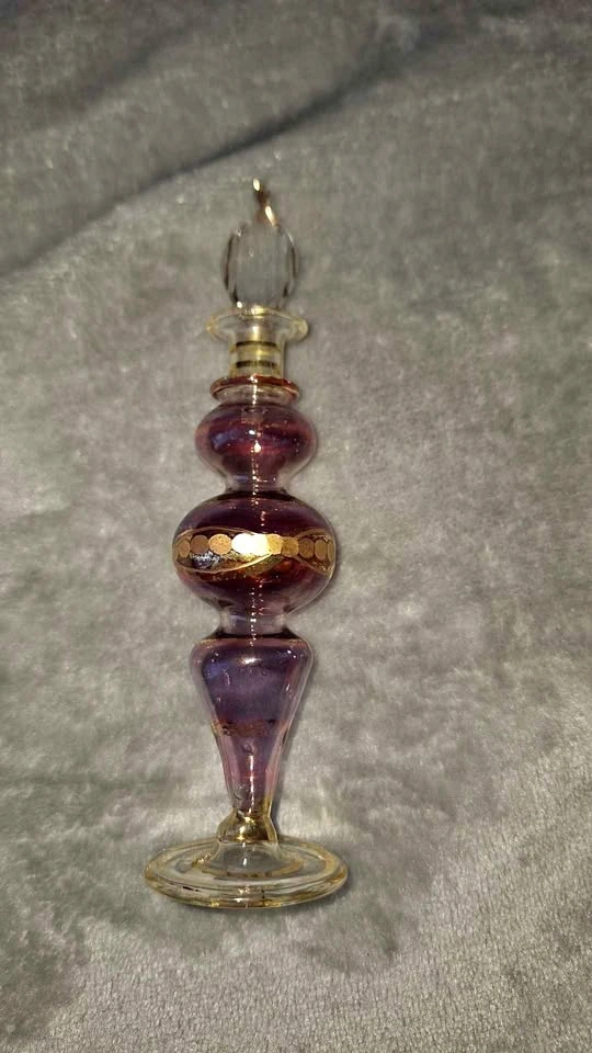 Vintage Egyptian Hand Blown Glass Perfume Bottle Purple