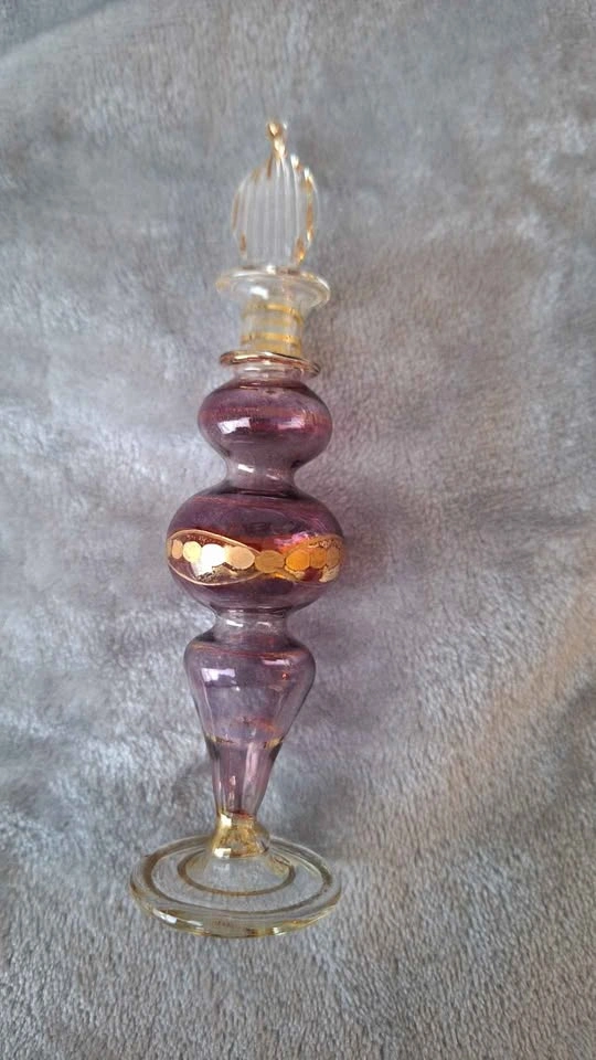 Vintage Egyptian Hand Blown Glass Perfume Bottle Purple - photo 2