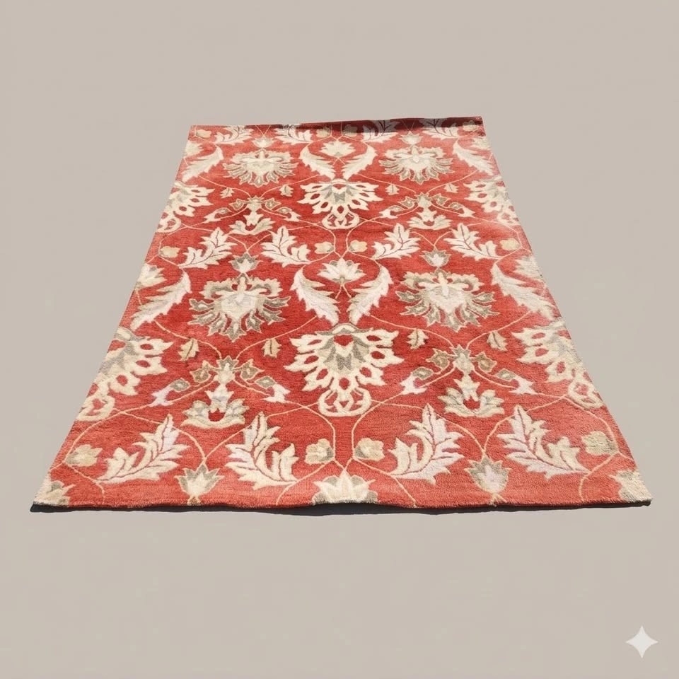 Large 6x9 Hand-Tufted Wool Rug - Terracotta Rust Floral