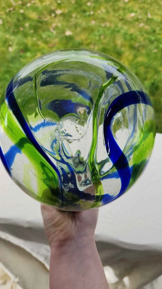 Hand Blown High Quality Blue Green Swirl Glass Pitcher 8.5" - photo 3