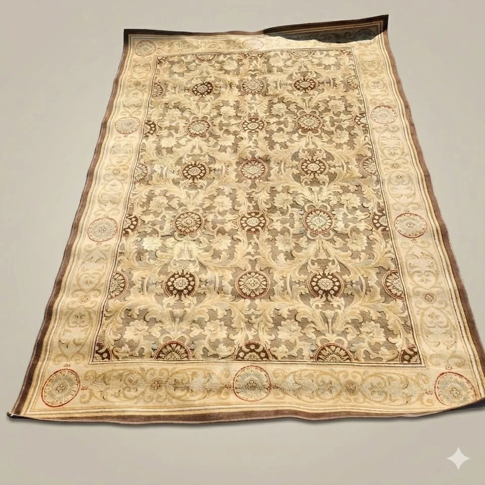 Traditional Floral Medallion Wool Area Rug 5x8 (62"x90") Tan/Bei