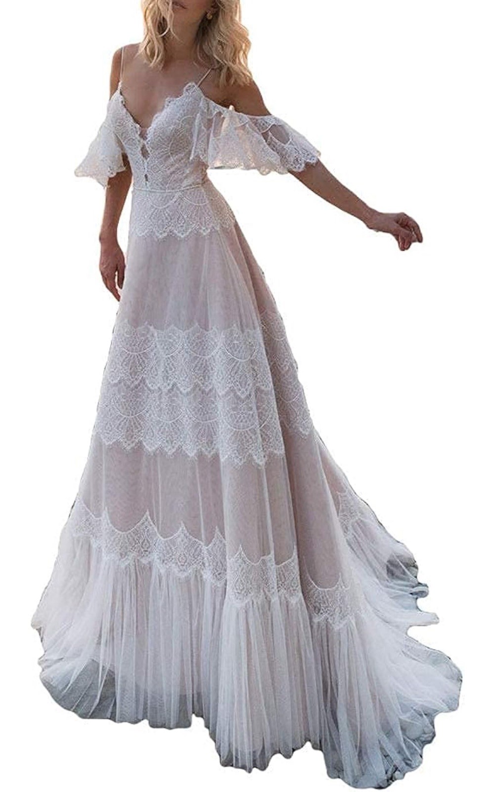 Bohemian Wedding Dress with Lace Appliques