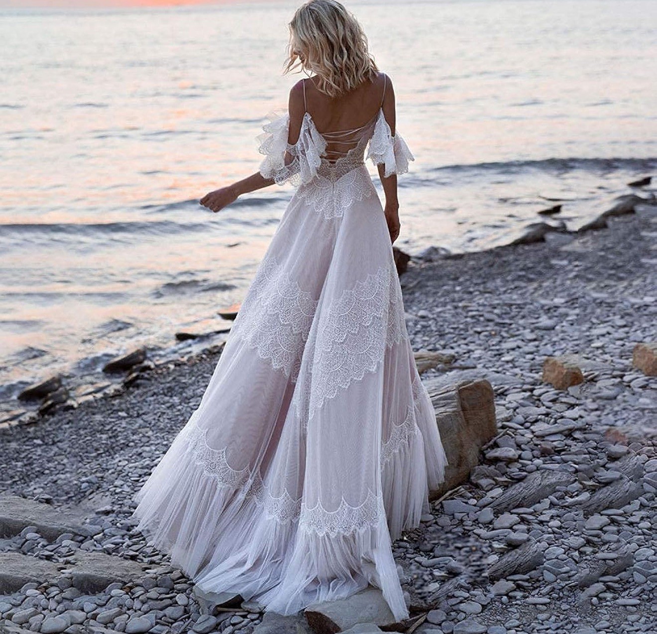 Bohemian Wedding Dress with Lace Appliques - photo 3