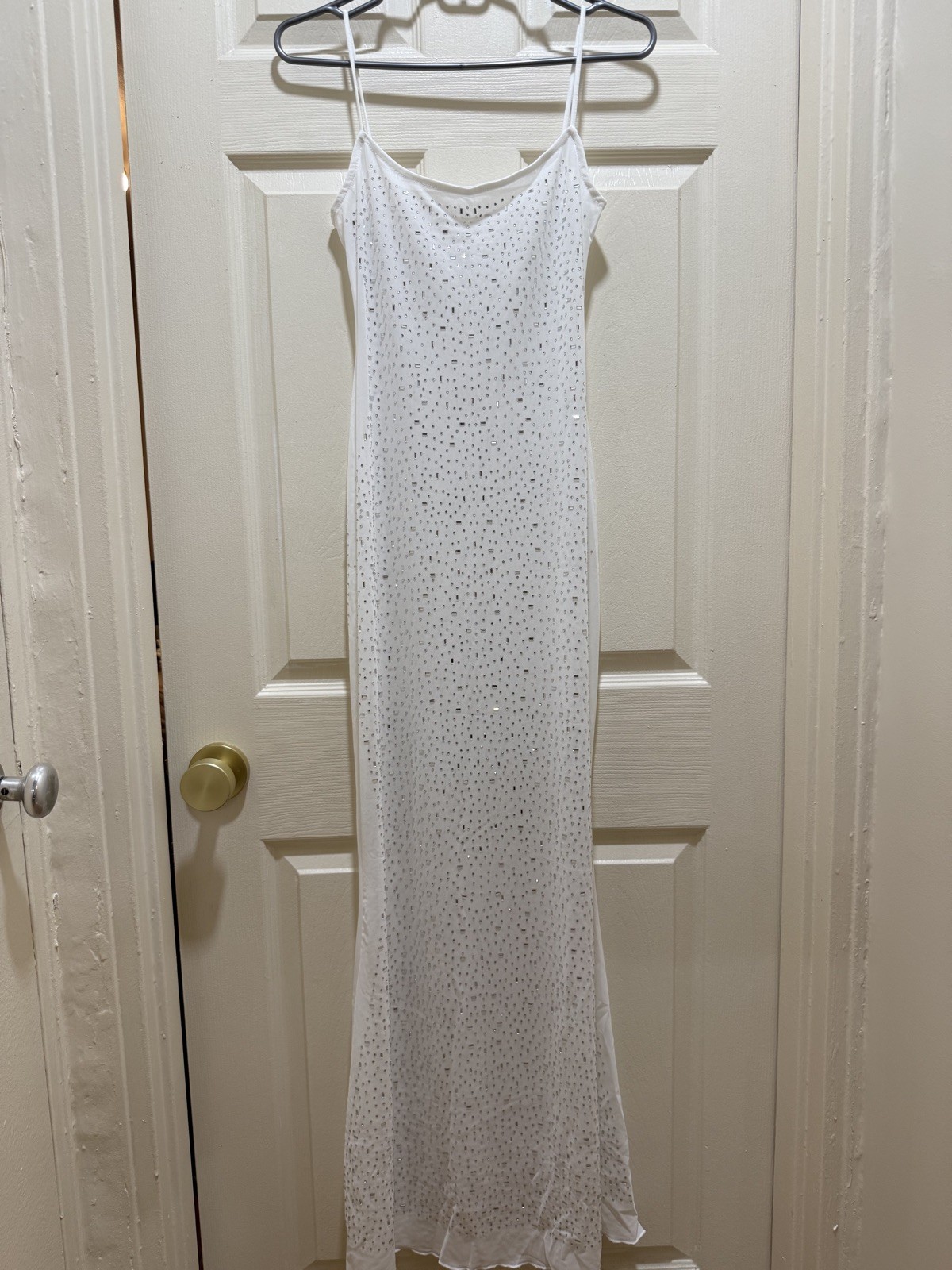 Beige Sequined Mermaid Maxi Gown for Special Events