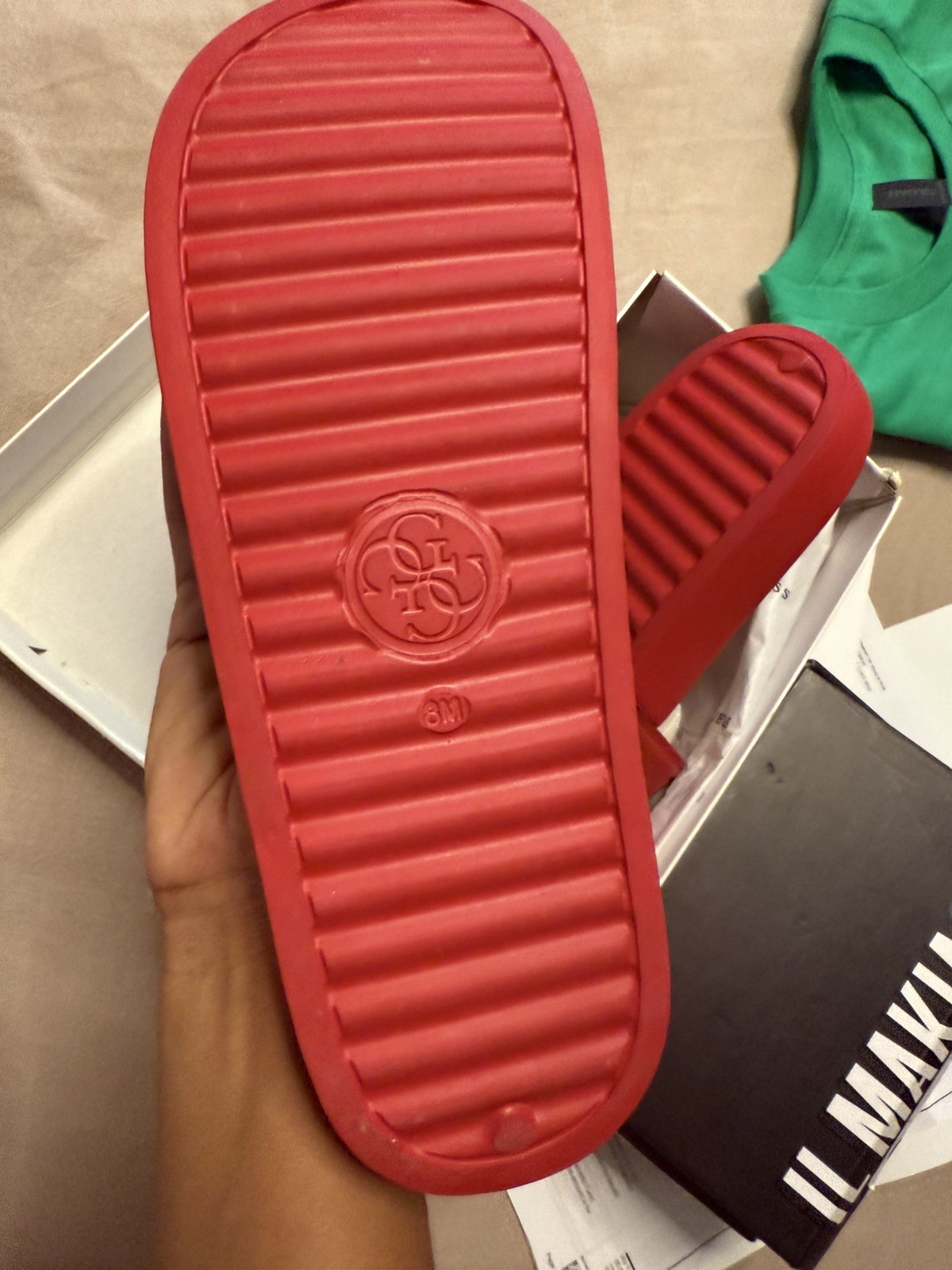 Guess Peers Slide Sandals Womens Size 8 Dark Red Logo Monogram G - photo 4
