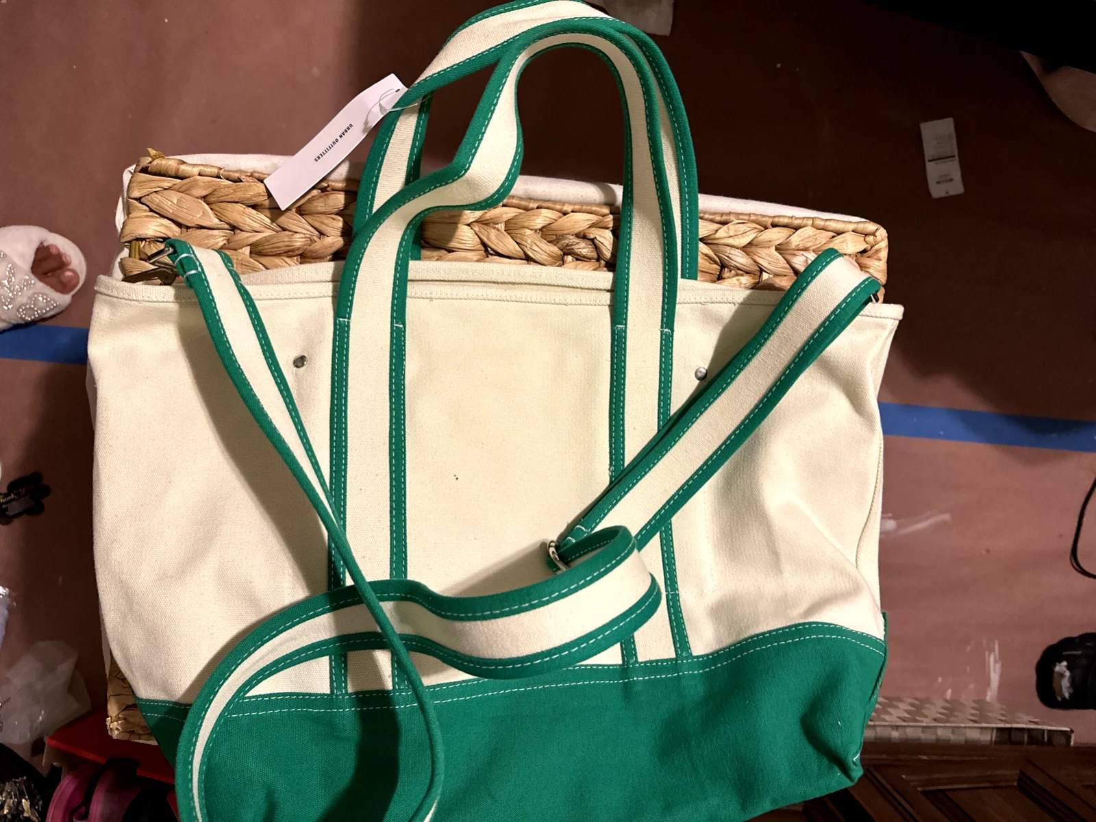 NWT Urban Outfitters BDG Green Beige Canvas Crossbody Tote Bag - photo 4