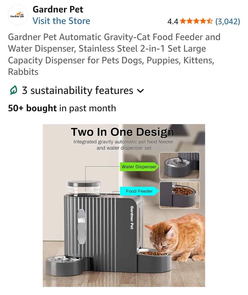 Gardner Pet 2-in-1 Auto Food & Water Dispenser - Stainless Steel - photo 2