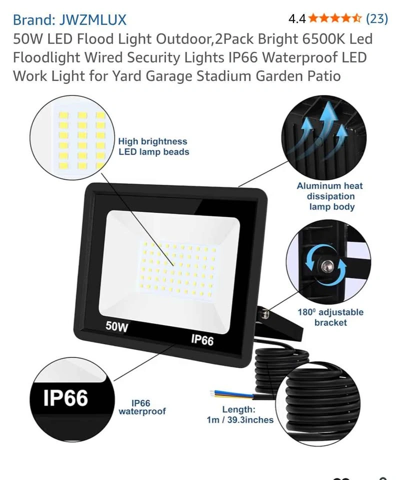 50W LED Outdoor Flood Light - IP66 Waterproof - photo 2