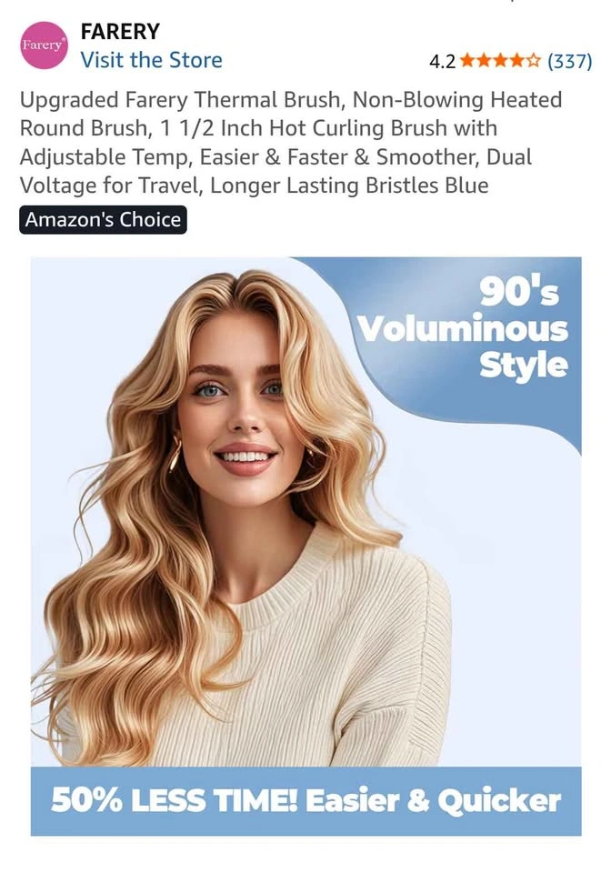 Farery 60mm Thermal Brush - Heated Round Brush for Volume & Curl - photo 2