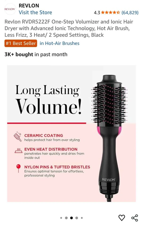 NEW Revlon One-Step Volumizer Hair Dryer & Hot Air Brush (In Box - photo 3
