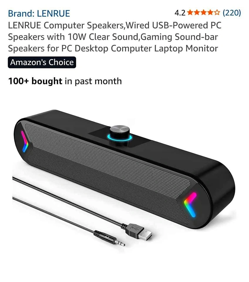 LENRUE A39PRO-1 Computer Soundbar - 10W Wired USB Speakers - Bra