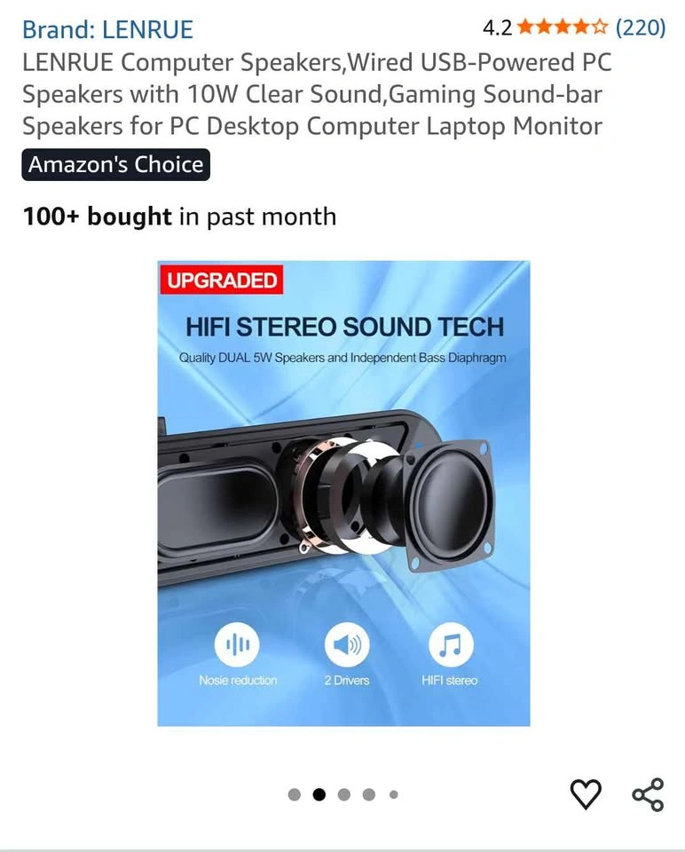 LENRUE A39PRO-1 Computer Soundbar - 10W Wired USB Speakers - Bra - photo 2