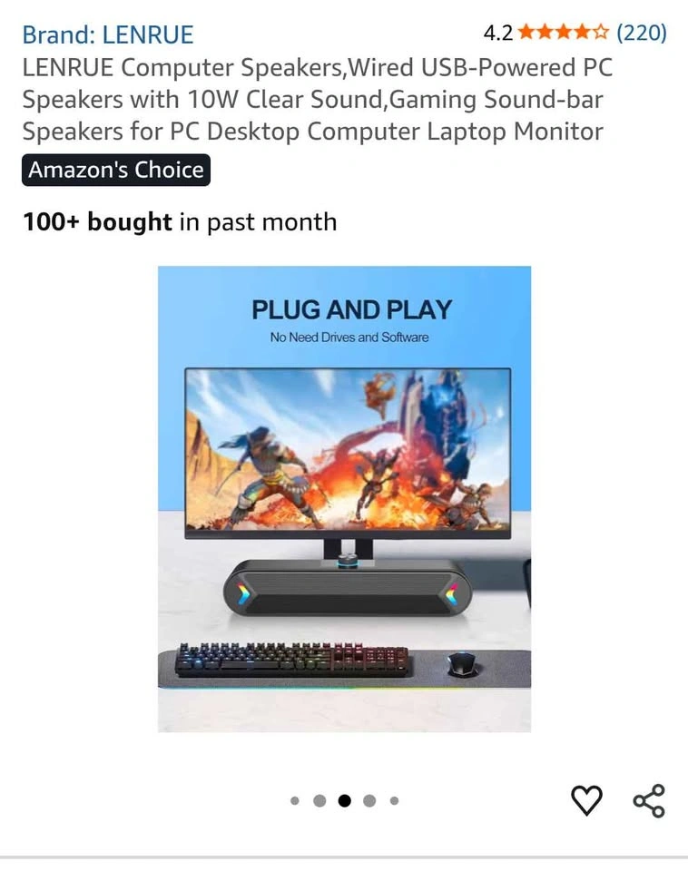 LENRUE A39PRO-1 Computer Soundbar - 10W Wired USB Speakers - Bra - photo 4