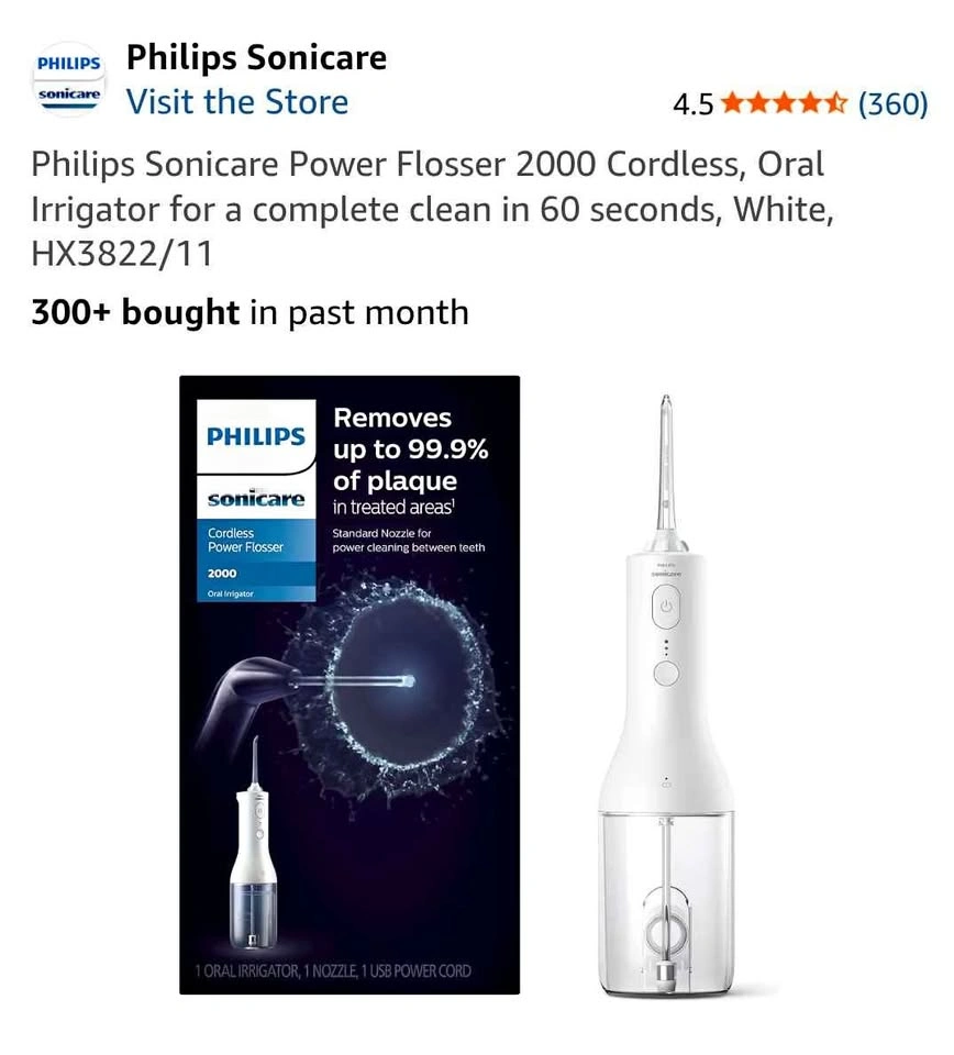 Philips Sonicare Cordless Power Flosser 2000 - White (New Open B