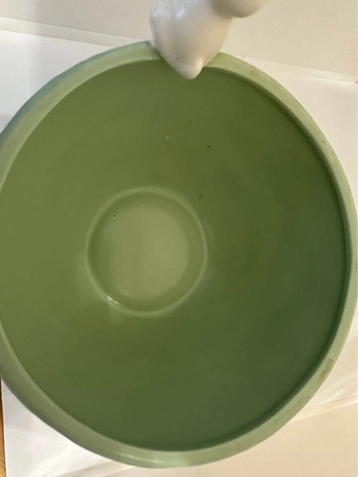 White Ceramic Rabbit with Green Planter Bowl - photo 3