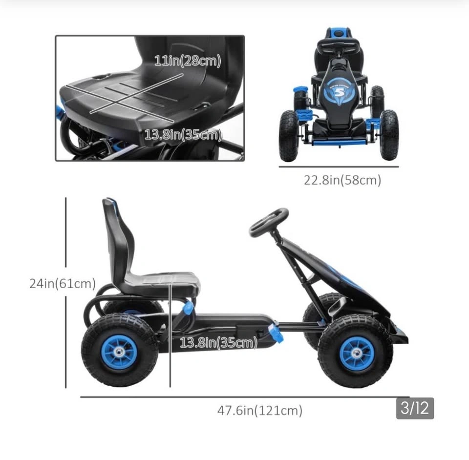 Aosom Kids Pedal Go Kart Ride On Toy - Blue - photo 3
