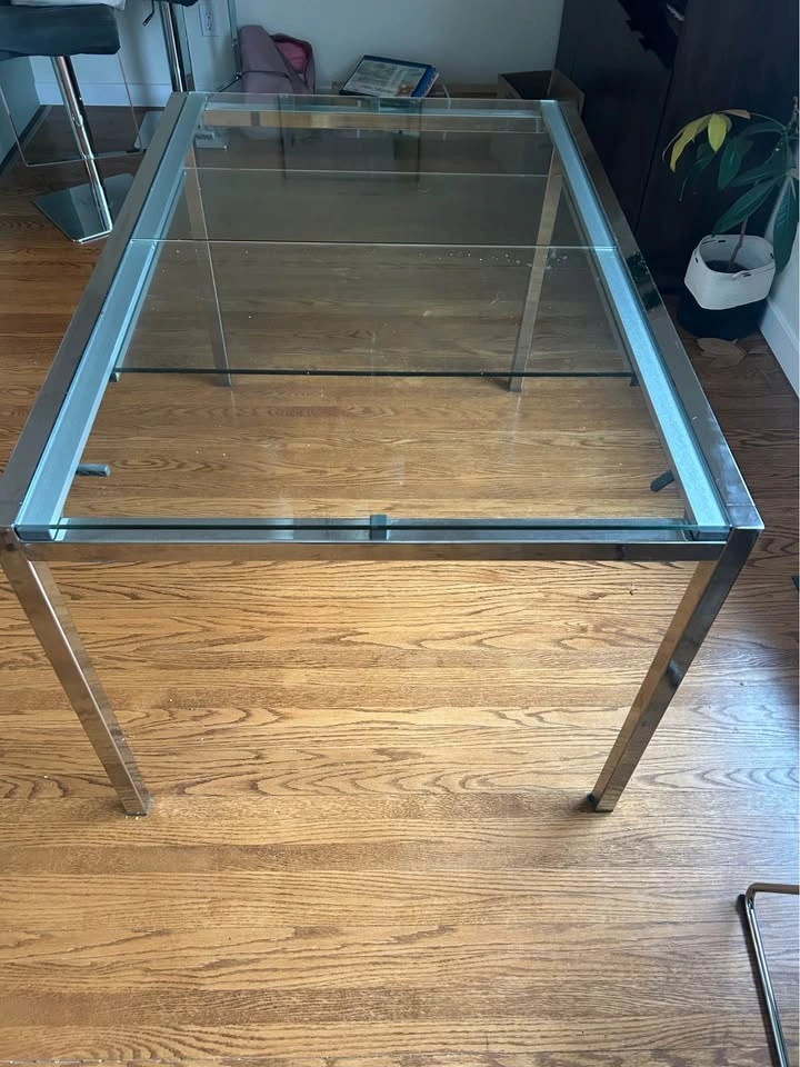 Glass and Stainless Steel Table with Leaf - photo 2