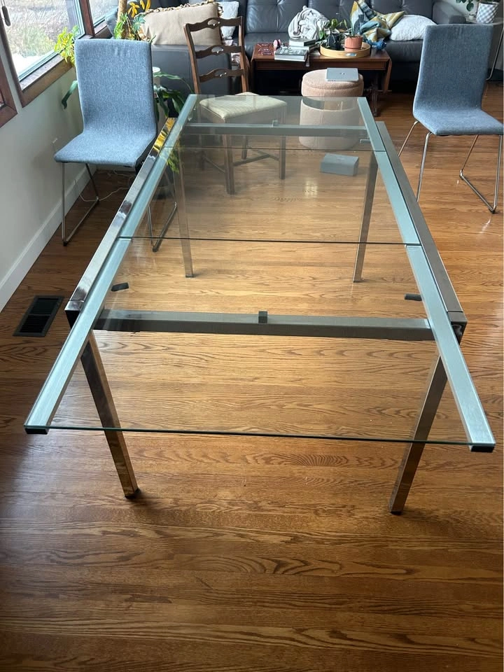 Glass and Stainless Steel Table with Leaf - photo 3