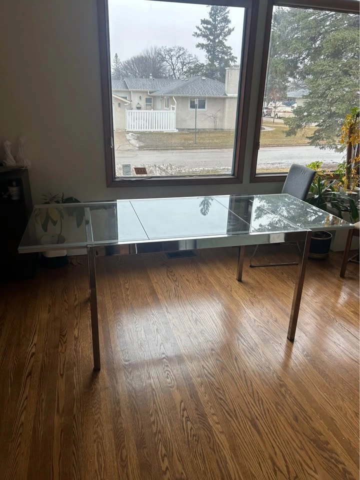 Glass and Stainless Steel Table with Leaf - photo 4
