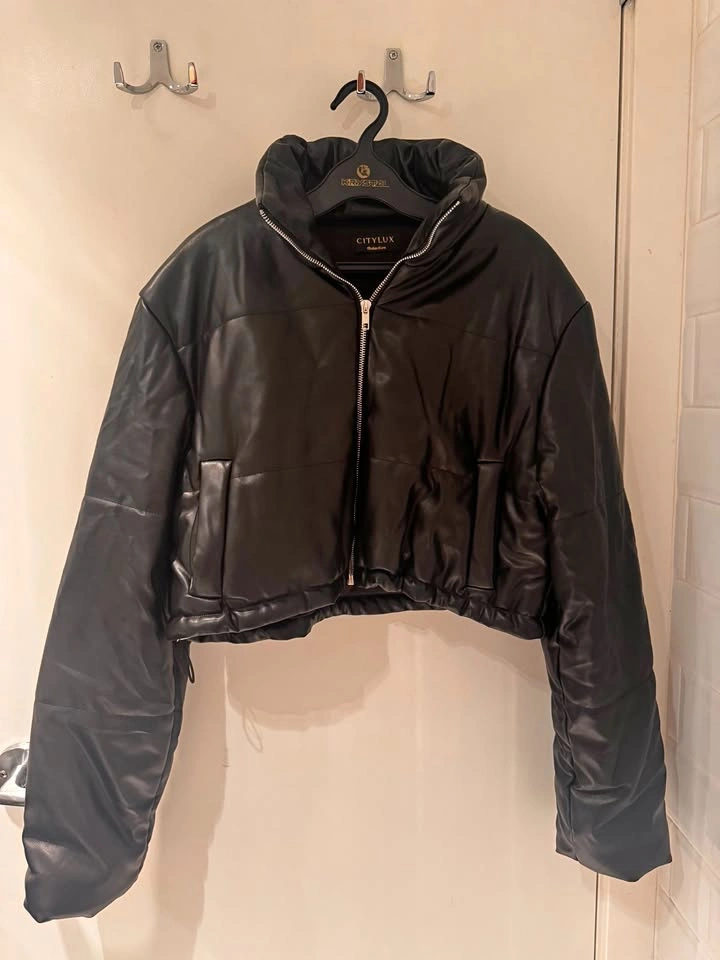 Crop pleather puffer jacket