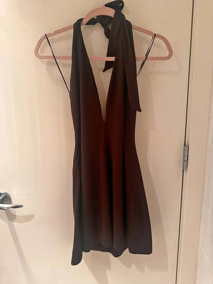 V neck plunge mini dress (chocolate)