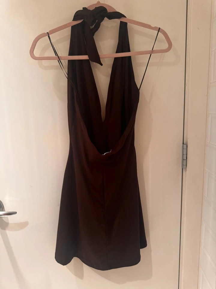 V neck plunge mini dress (chocolate) - photo 2