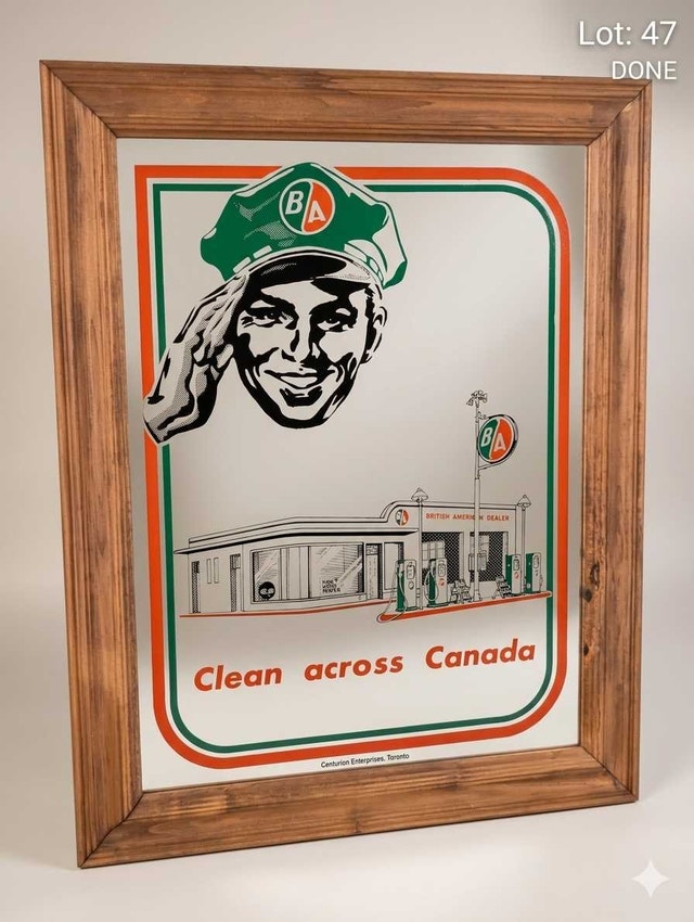Vintage British American (B/A) Oil Advertising Mirror