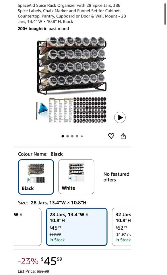 Spice Rack Organizer with 28 Jars