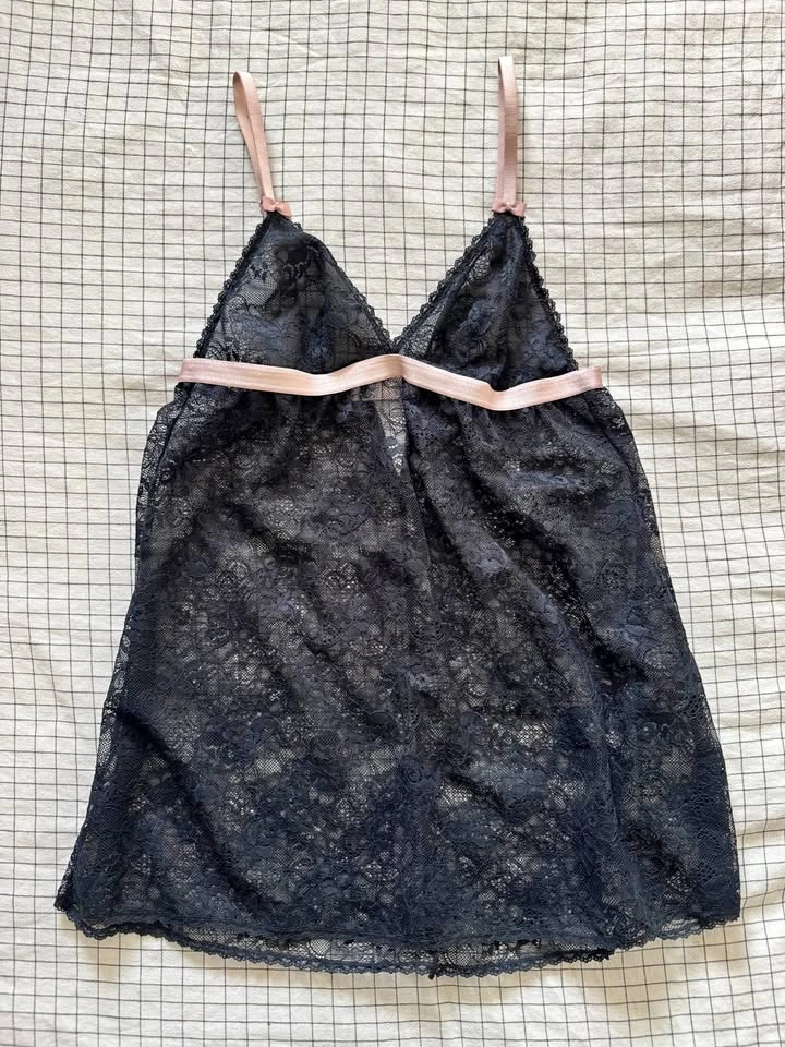 Black and baby pink lace camisole top
