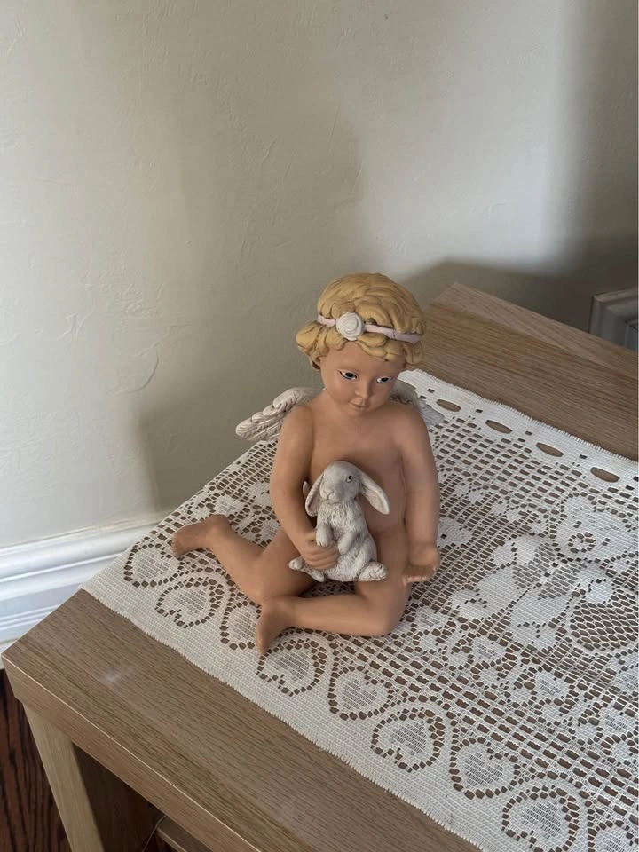 Ceramic Angel and Bunny Figurine