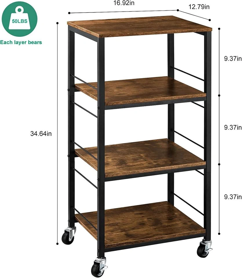 YBING 4-Tier Rolling Storage Cart - Rustic Brown