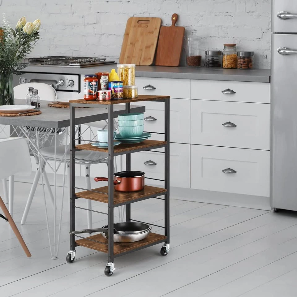 YBING 4-Tier Rolling Storage Cart - Rustic Brown - photo 2
