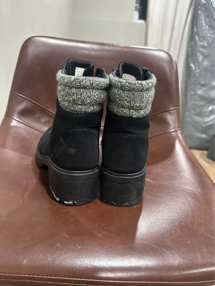 Black Ankle Boots with Knit Cuff – Lace-Up – Size 8–8.5 – - photo 2