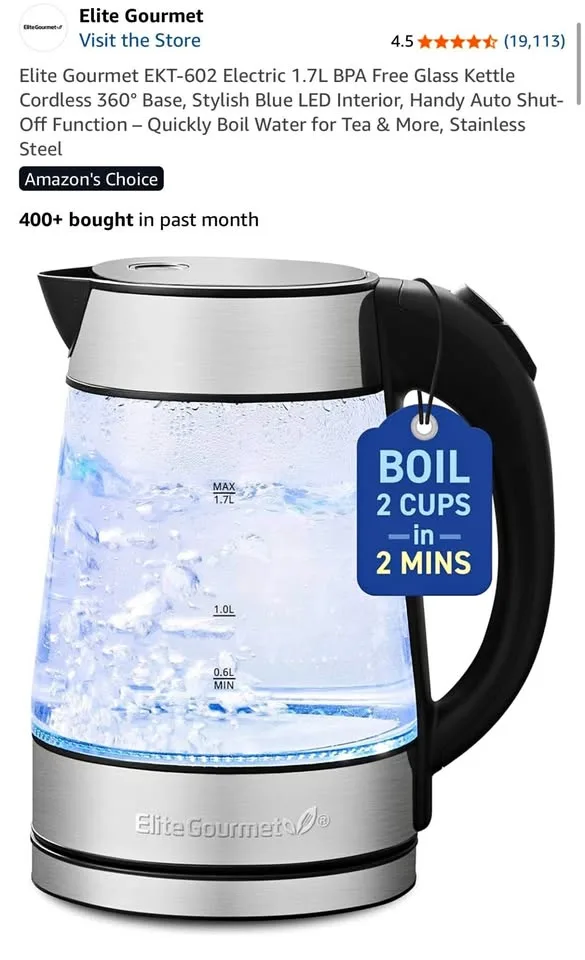 Elite Gourmet 1.7L Electric Kettle - New in Box thumbnail