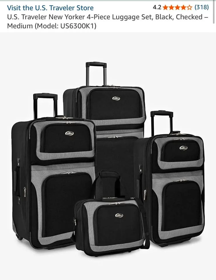 U.S. Traveler New Yorker 4-Piece Luggage Set - Black thumbnail