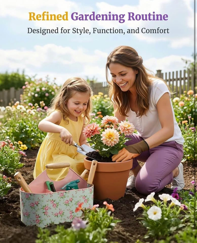 Complete 9-Piece Floral Gardening Set w/ Metal Storage Basket - photo 2