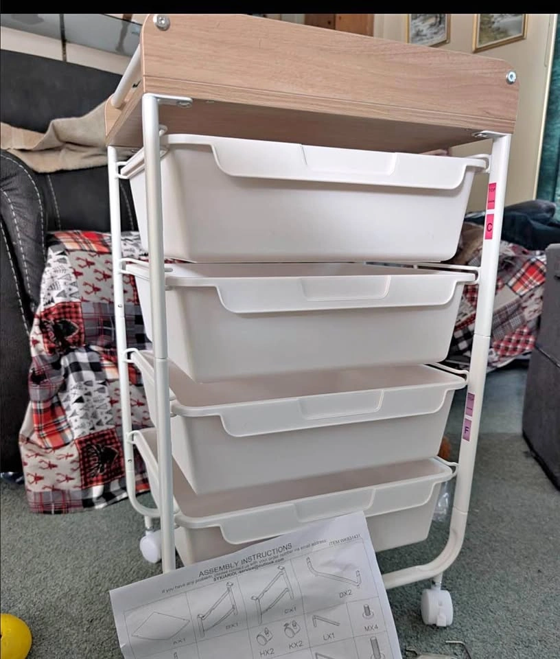 4-Drawer Storage Cart with Wooden Top