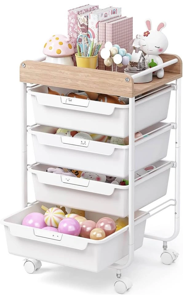 4-Drawer Storage Cart with Wooden Top - photo 2