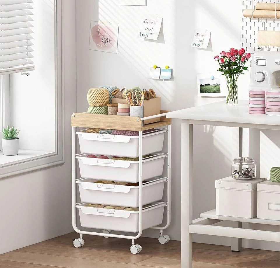 4-Drawer Storage Cart with Wooden Top - photo 5
