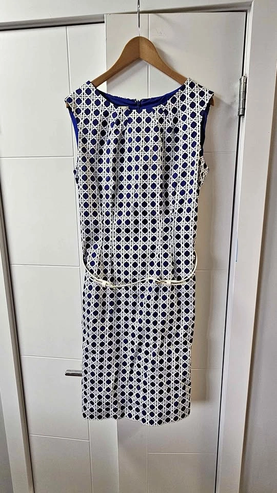 Anne Klein Blue White Geometric Dress Size 8