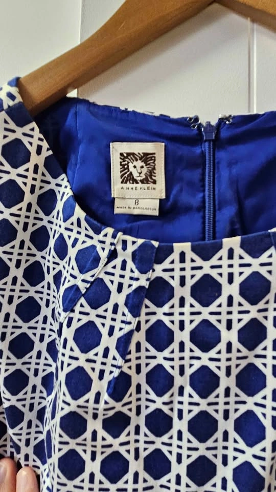 Anne Klein Blue White Geometric Dress Size 8 - photo 2