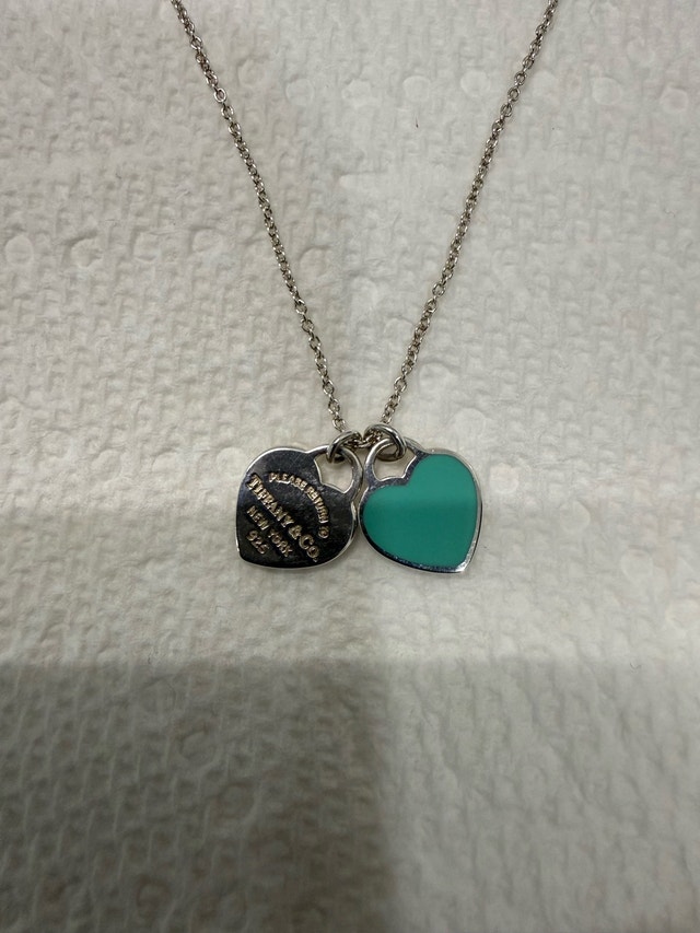 Tiffany Blue Double Heart Tag Pendant