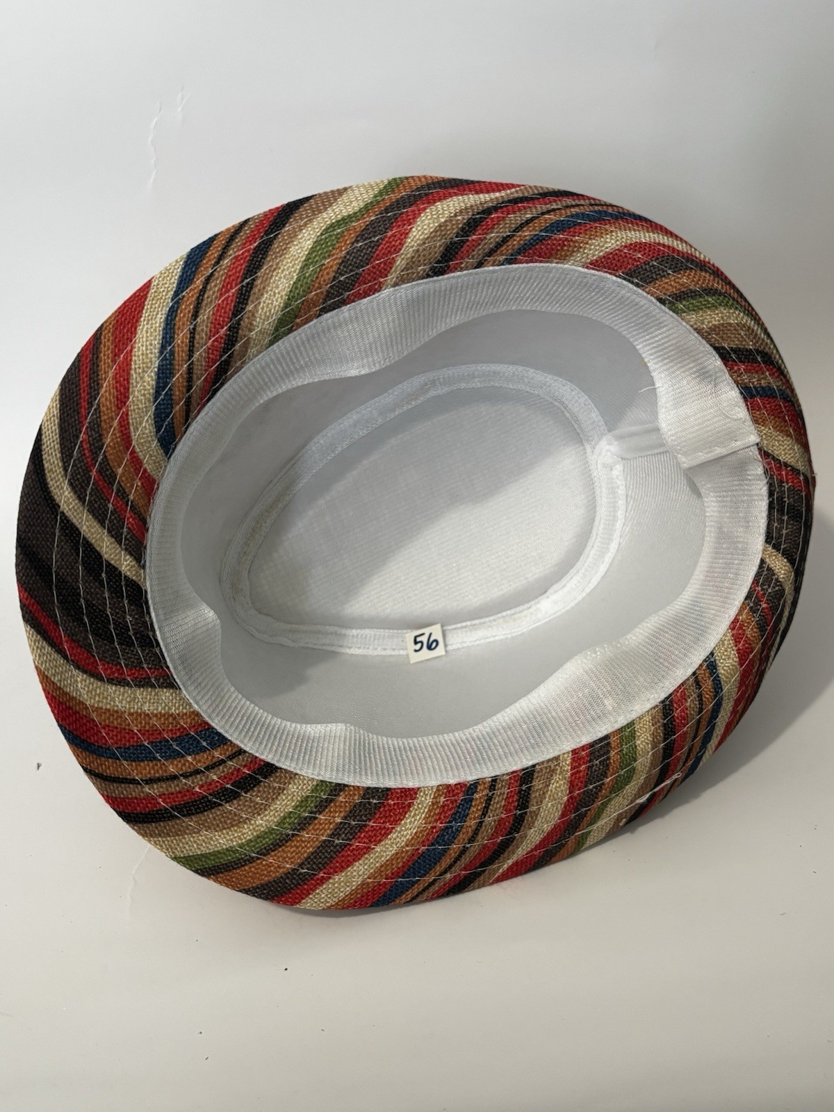 HAND-PAINTED Beige Multicolor Striped Fedora Hat Size 56 - photo 4